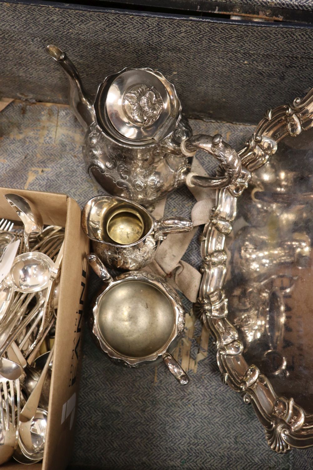 A quantity mixed cutlery and plated items